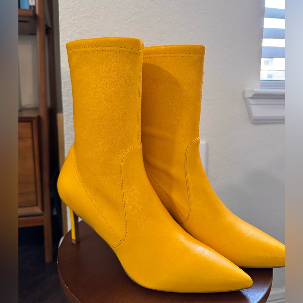NEW Stuart Weitzman Yellow Heeled Boots (new in box never worn)